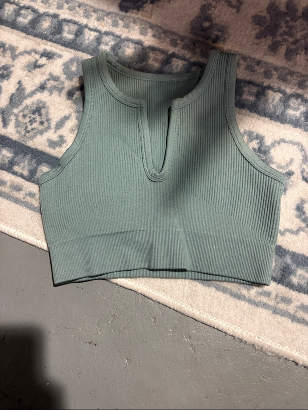 Ribbed Sage Green Notch-Neck Crop Tank